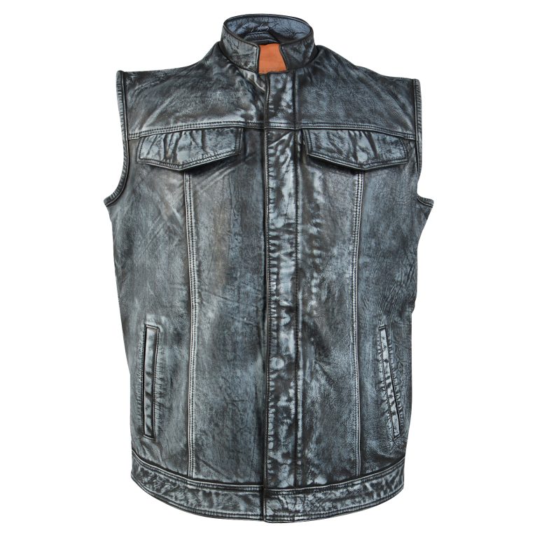 Men’s Black Leather Biker Vest